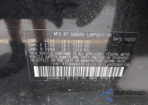 2023 Subaru Legacy z USA, uszkodzony, nr VIN 4S3BWAB65P3015018